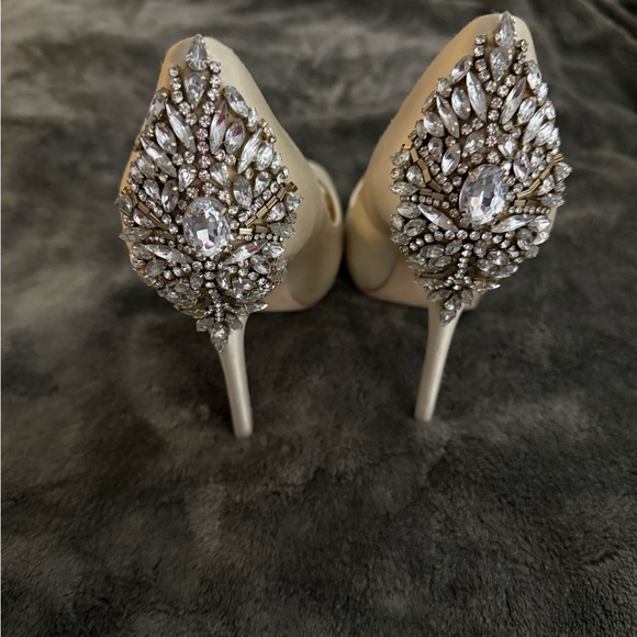 Badgley Mischka Kiara Satin Peep-Toe Heels - Cream
